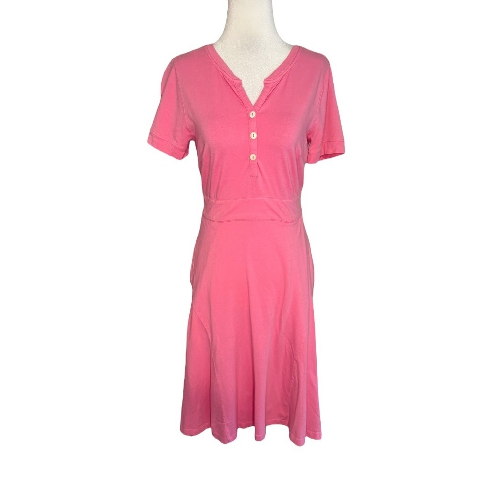 eShakti Pink Button Front Knit‎ Midi Dress Short Sleeve Casual Womens Size 4 - Picture 2 of 9